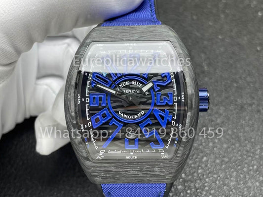 Franck Muller Vanguard V45 fibra de carbono 1:1 Best Clone Blu cinturino