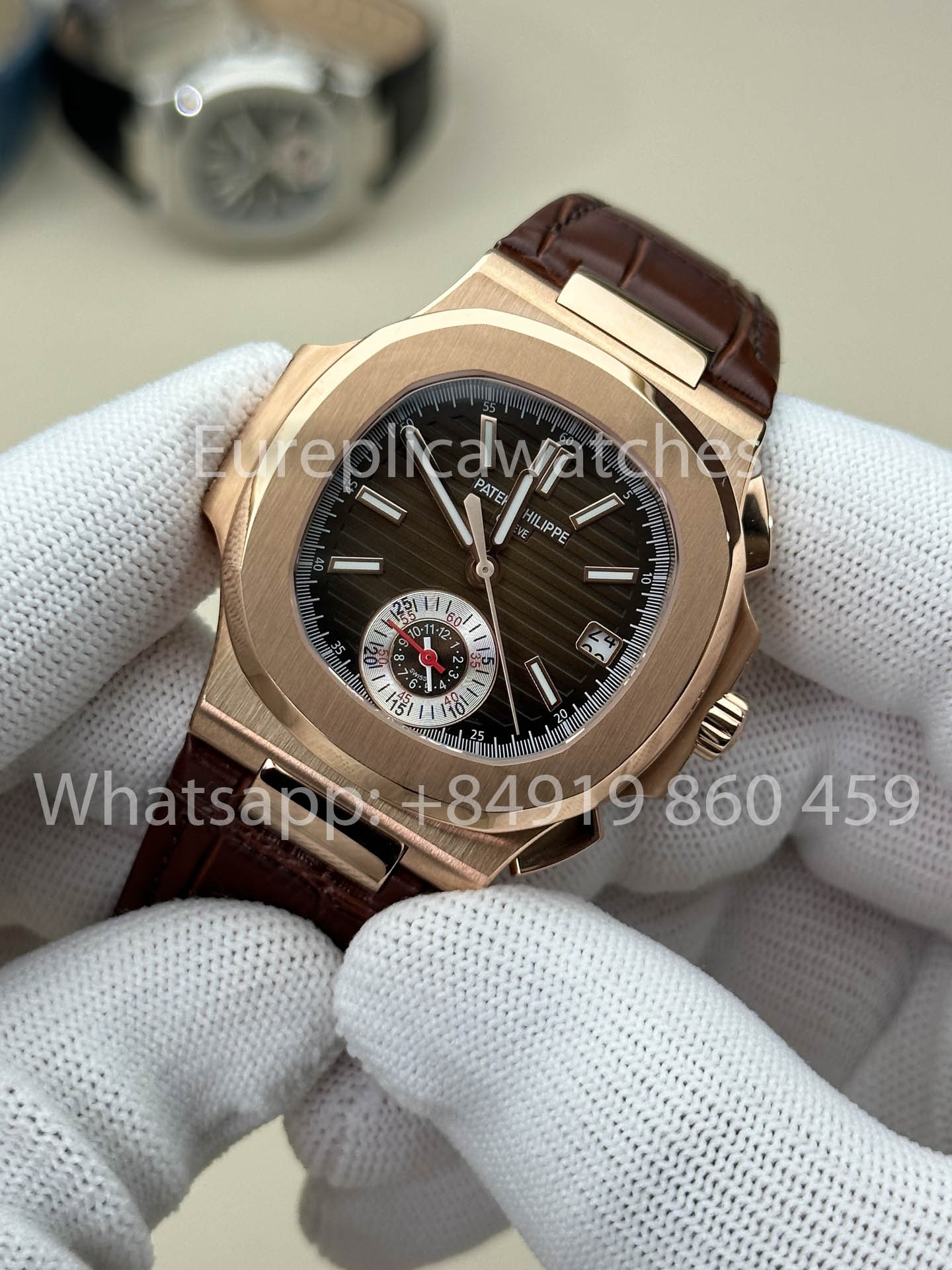 Patek Philippe Nautilus 5980R-001 versione migliore 1:1 3K Fabbrica V3 Upgraded Pelle cinturino Brown quadrante