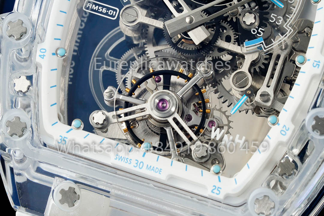 Richard Mille RM 56-01 Tourbillon versión mejorada 1:1 Blue Crown White cinturino