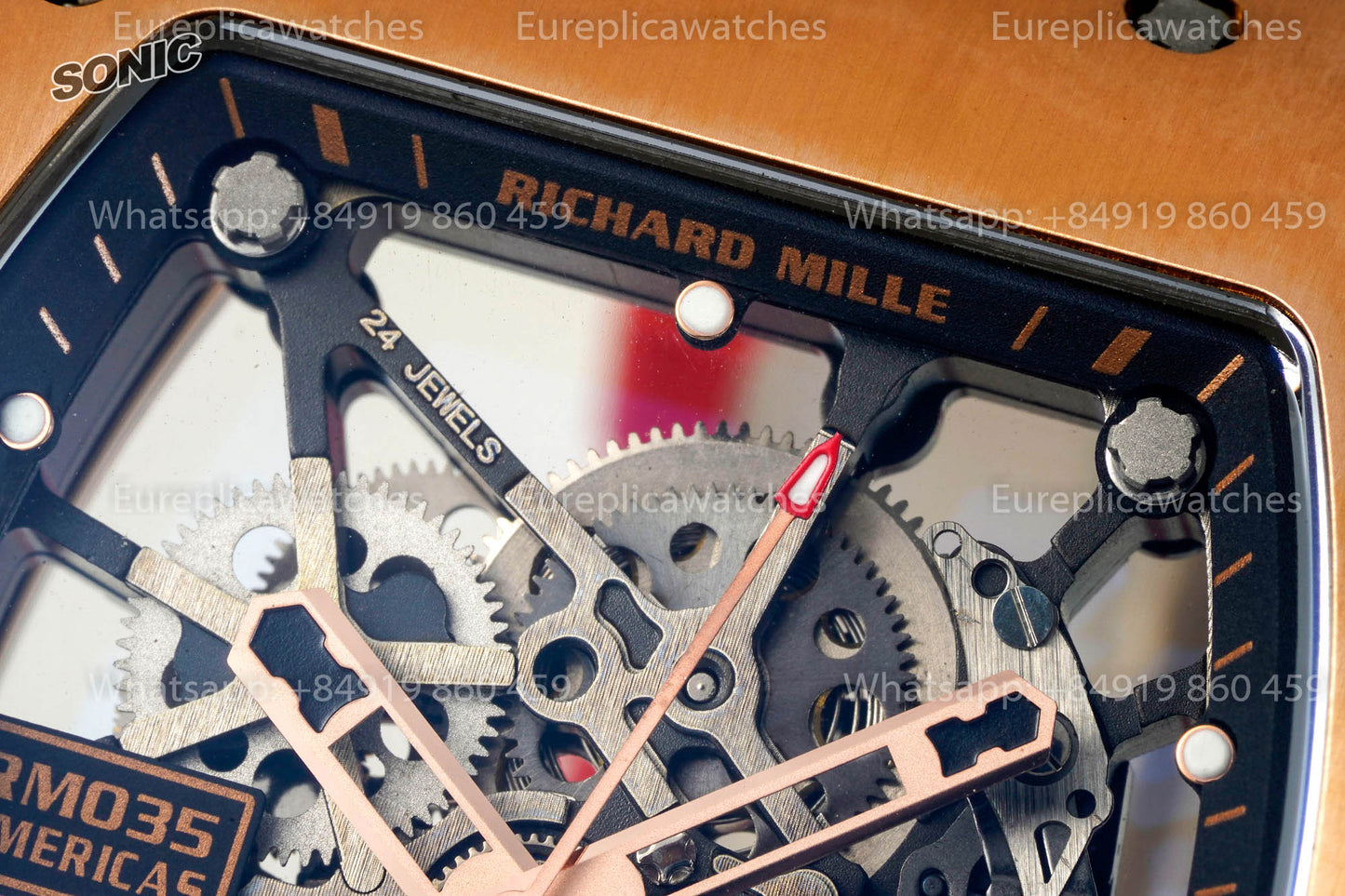 Richard Mille RM035 Rose Gold Toro versione migliore 1:1 Sonic Fabbrica V4 Red Rubber cinturino