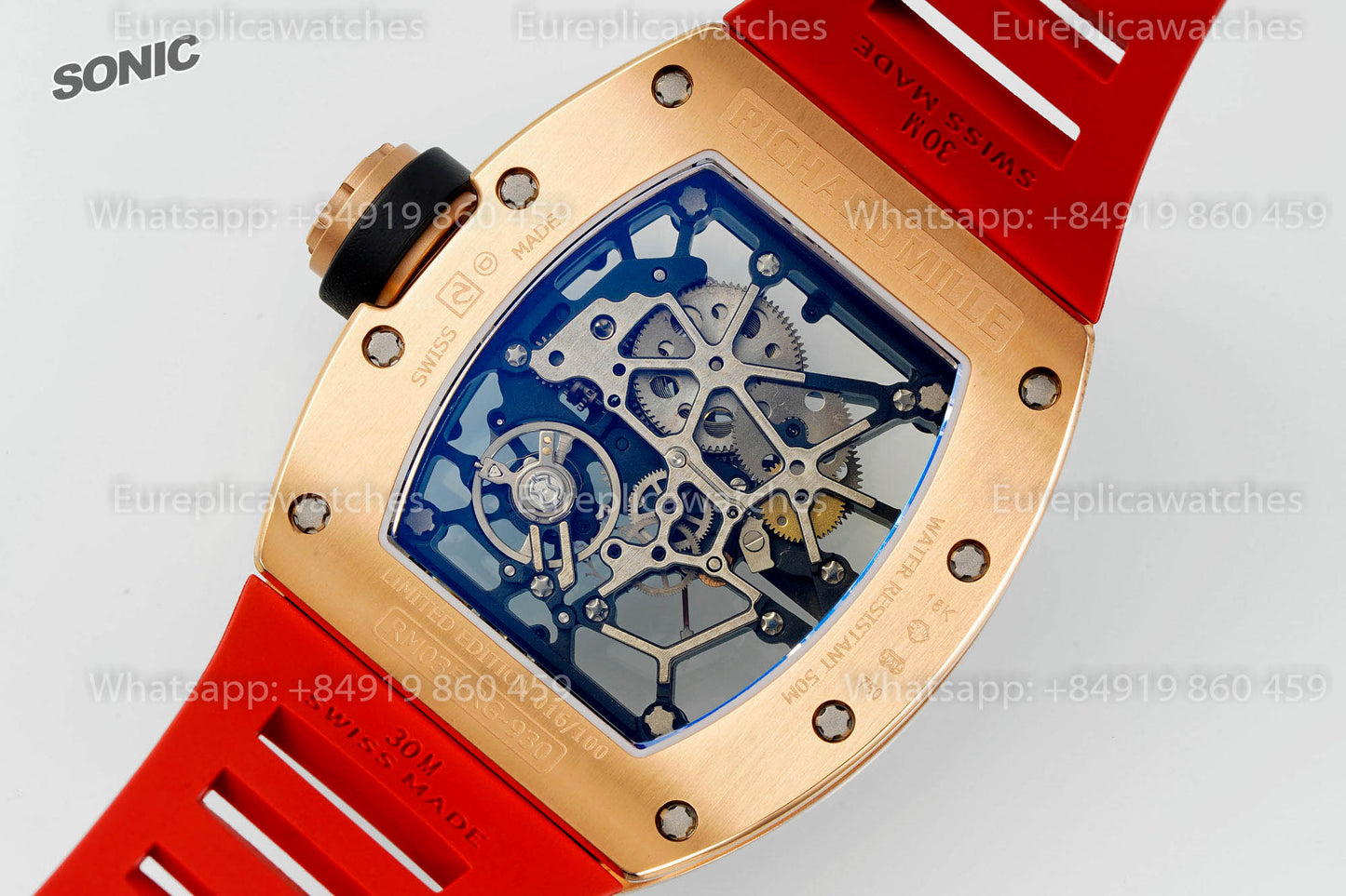 Richard Mille RM035 Rose Gold Toro versione migliore 1:1 Sonic Fabbrica V4 Red Rubber cinturino