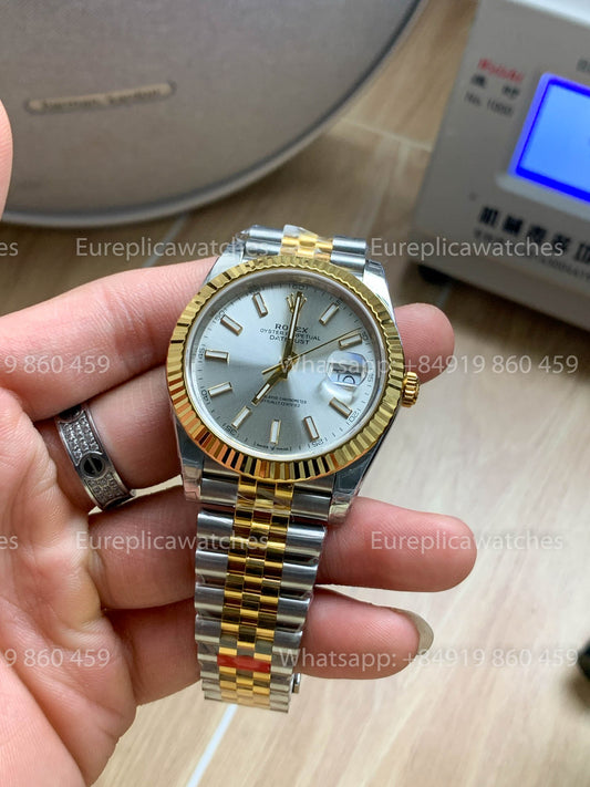 Rolex Datejust 41 M126333 quadrante argento Yellow Oro Rolesor Fluted lunetta versione migliore 1:1 VS Fabbrica