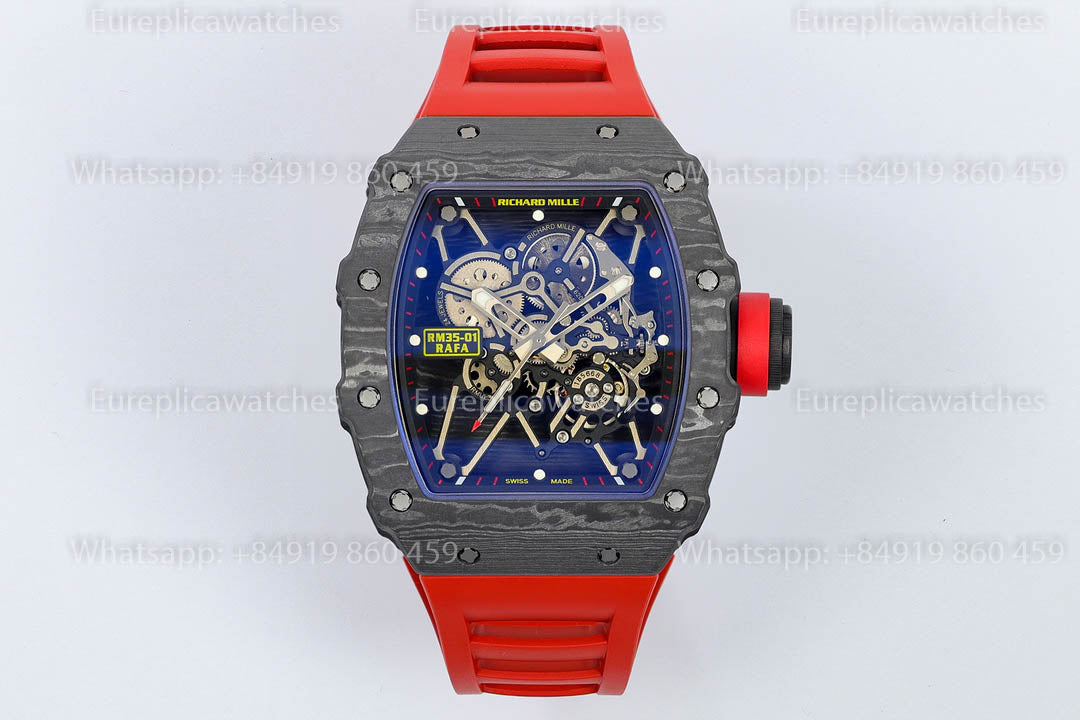 Richard Mille RM35-01 Black Carbon versione migliore 1:1 Red Rubber cinturino ZF Fabbrica