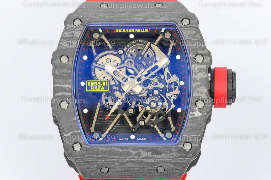 Richard Mille RM35-01 Black Carbon versione migliore 1:1 Red Rubber cinturino ZF Fabbrica