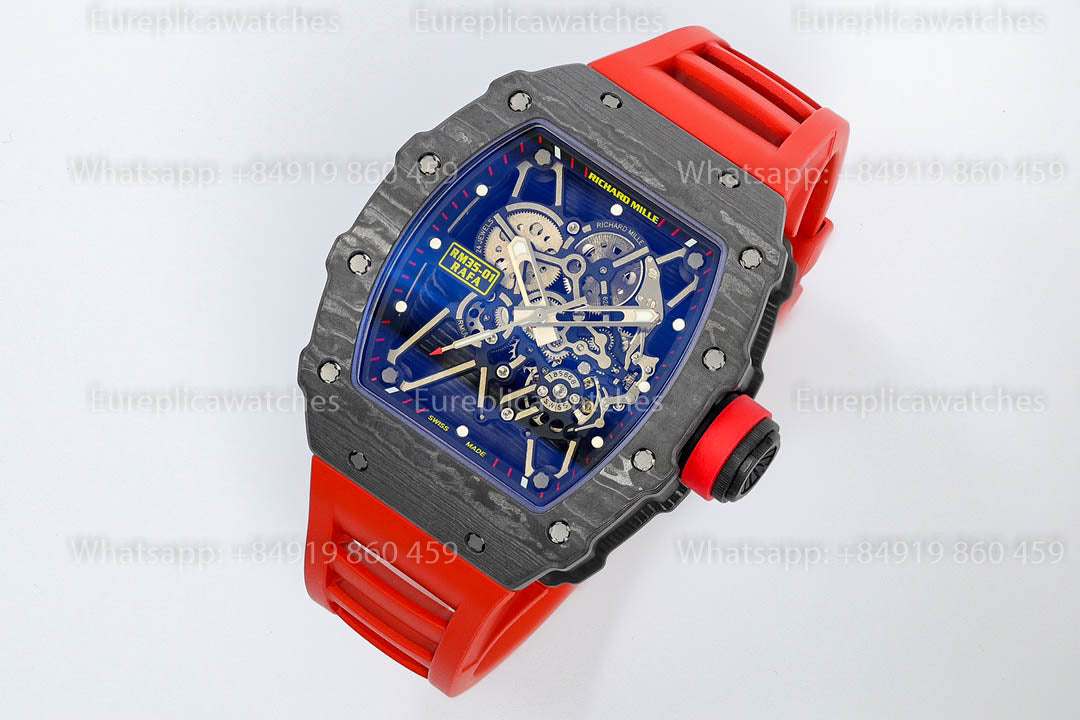 Richard Mille RM35-01 Black Carbon versione migliore 1:1 Red Rubber cinturino ZF Fabbrica