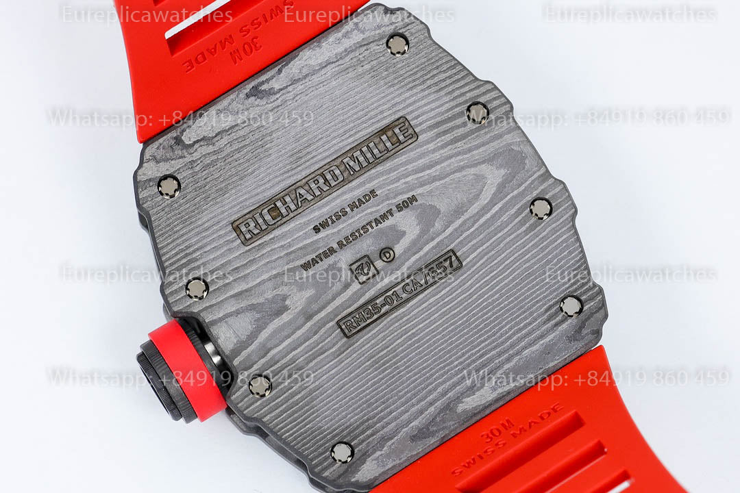 Richard Mille RM35-01 Black Carbon versione migliore 1:1 Red Rubber cinturino ZF Fabbrica