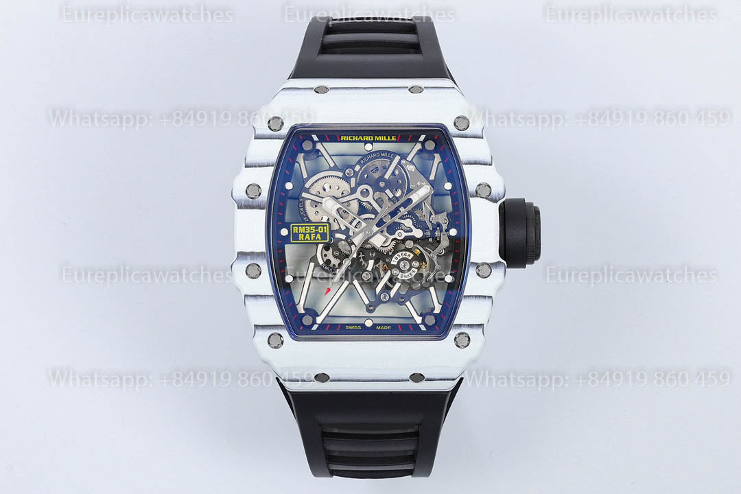 Richard Mille RM35-01 White Carbon versione migliore 1:1 Black Rubber cinturino ZF Fabbrica