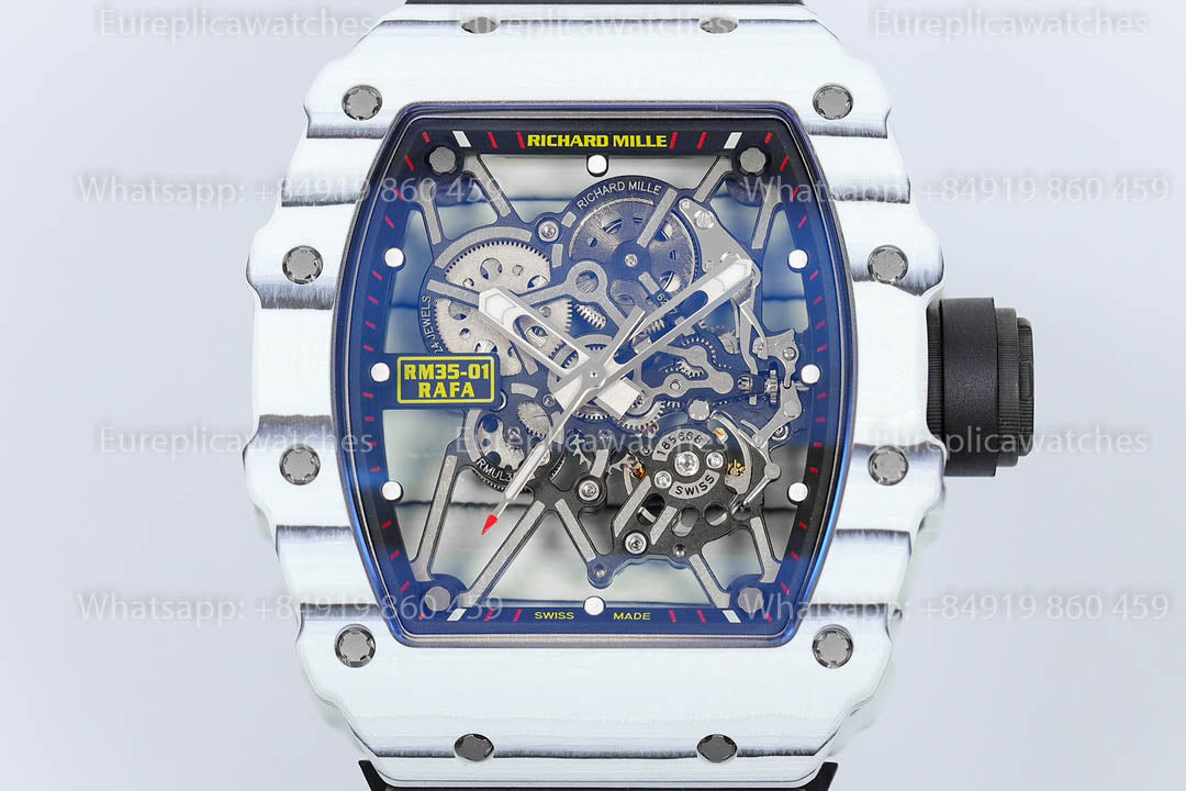 Richard Mille RM35-01 White Carbon versione migliore 1:1 Black Rubber cinturino ZF Fabbrica