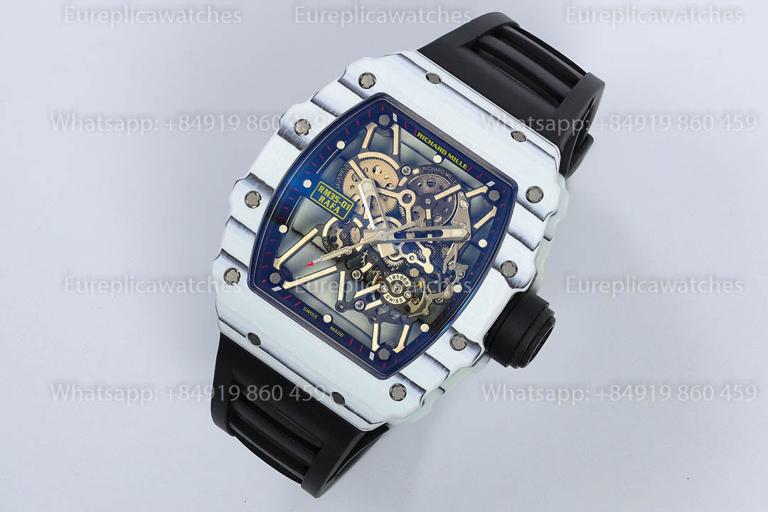 Richard Mille RM35-01 White Carbon versione migliore 1:1 Black Rubber cinturino ZF Fabbrica