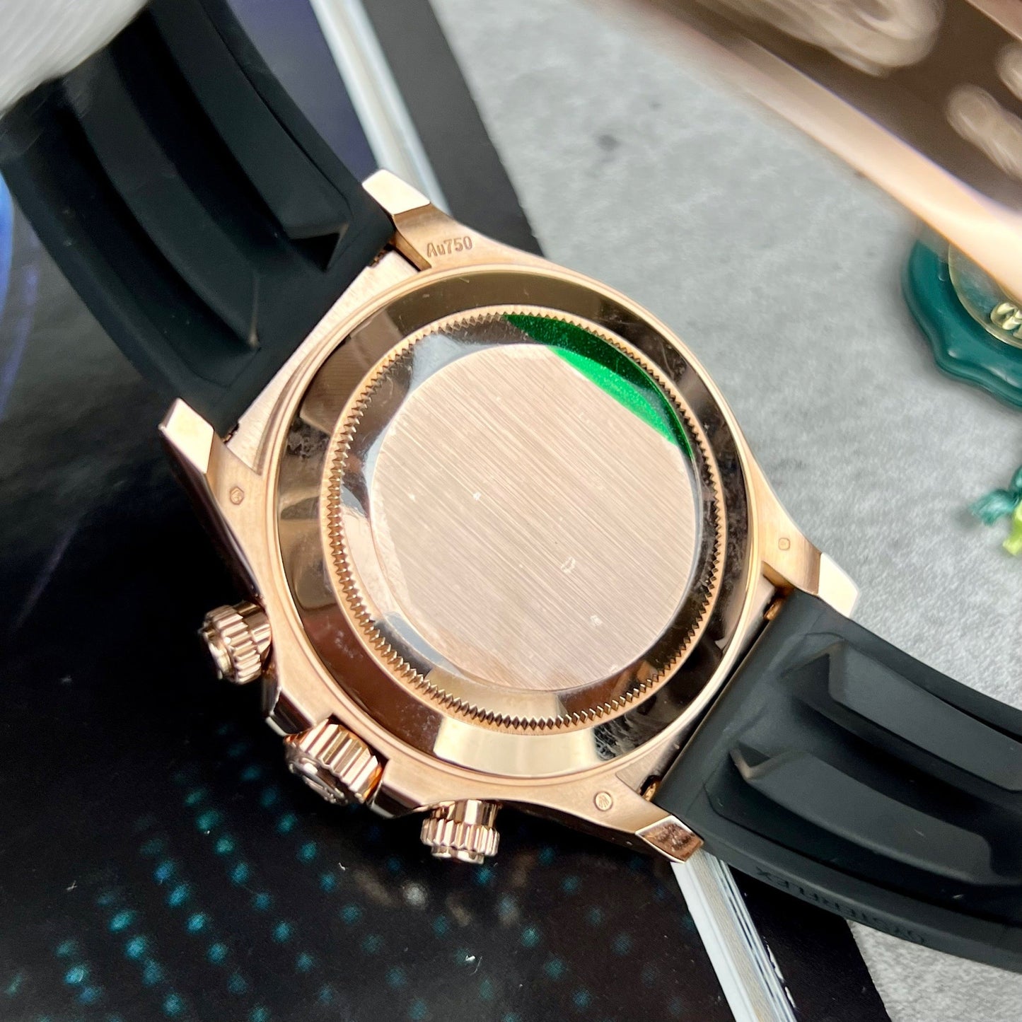 Rolex Daytona Rosa Oro Chocolate Arabic quadrante & lunetta in ceramica Oysterflex Gomma bracciale 116515LN