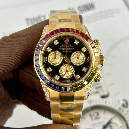Rolex Cosmograph Daytona Rainbow 116598 RBOW-78608 [Custom Oro, moissanite, ruby stone]