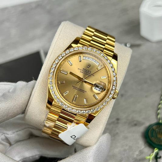 Rolex Day-Date 40 228238 Champage quadrante Oro Filled 18k Moissanite lunetta
