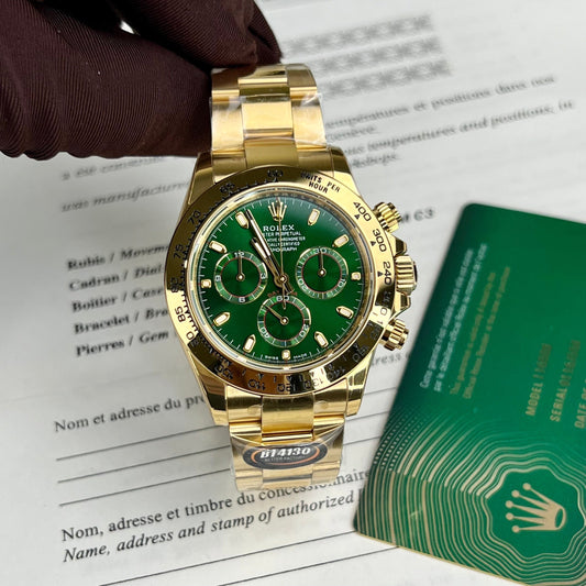 Rolex Yellow Oro Cosmograph Daytona 40 Watch Verde Arabic quadrante 116508 Coated 18k Yellow Oro