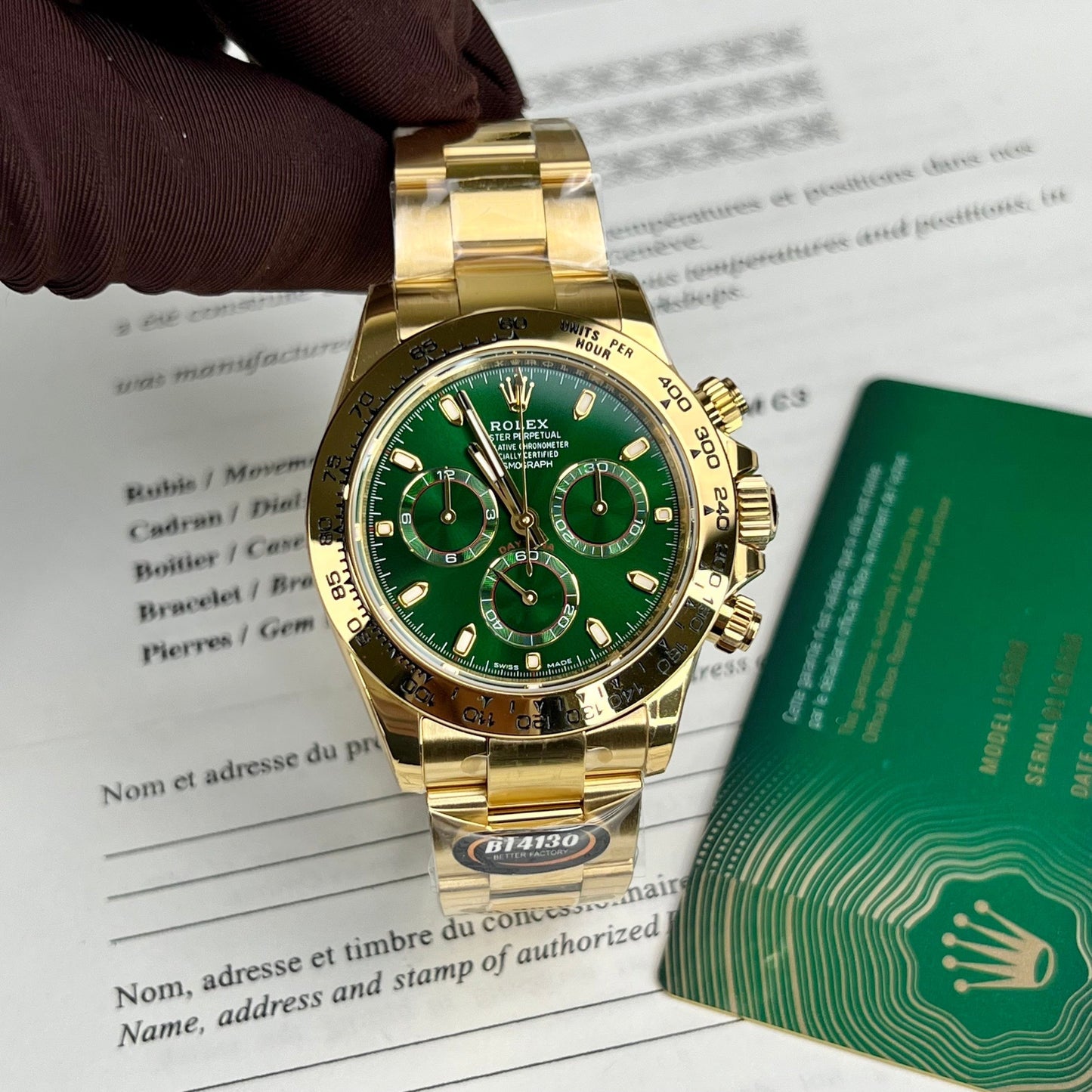 Rolex Yellow Oro Cosmograph Daytona 40 Watch Verde Arabic quadrante 116508 Coated 18k Yellow Oro