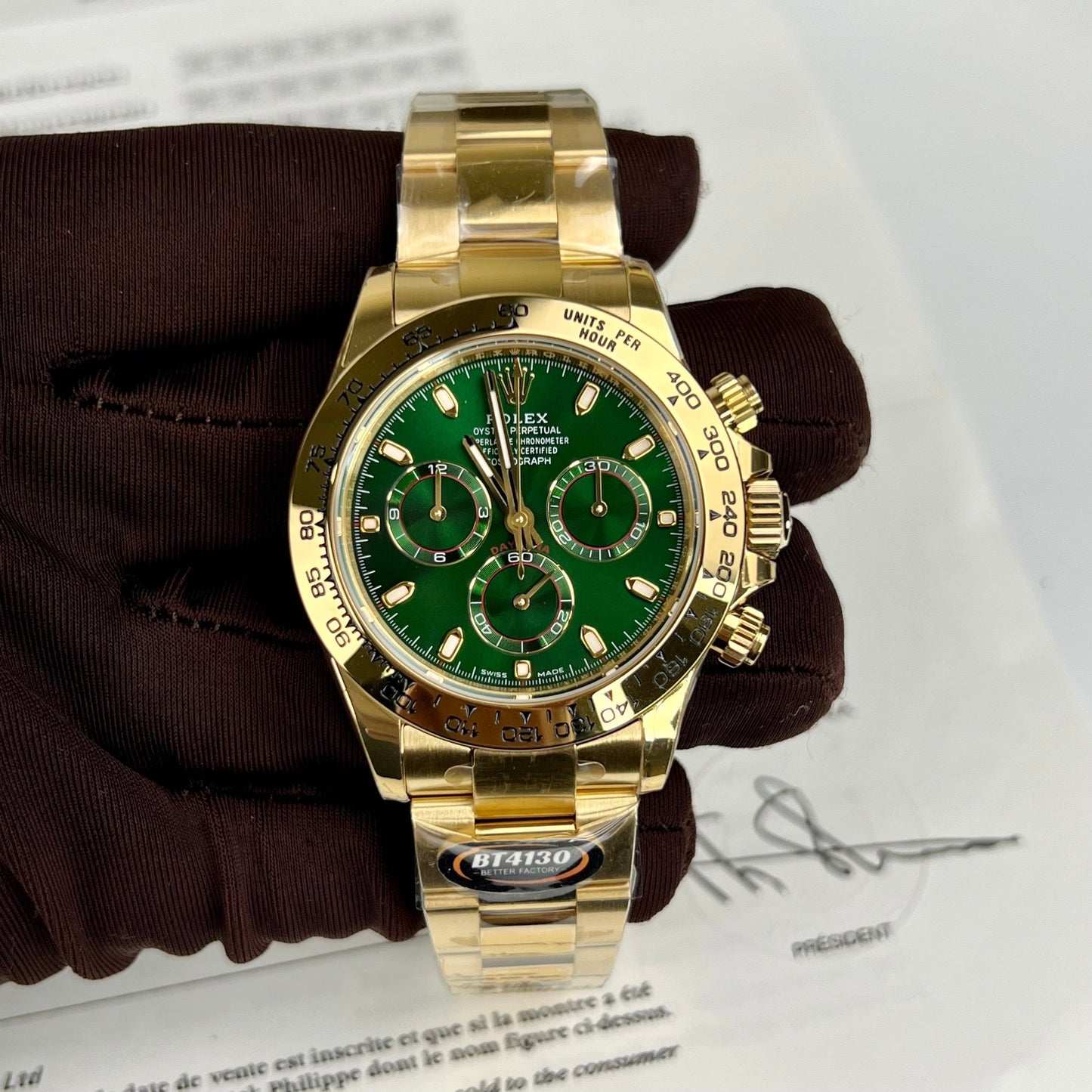 Rolex Yellow Oro Cosmograph Daytona 40 Watch Verde Arabic quadrante 116508 Coated 18k Yellow Oro