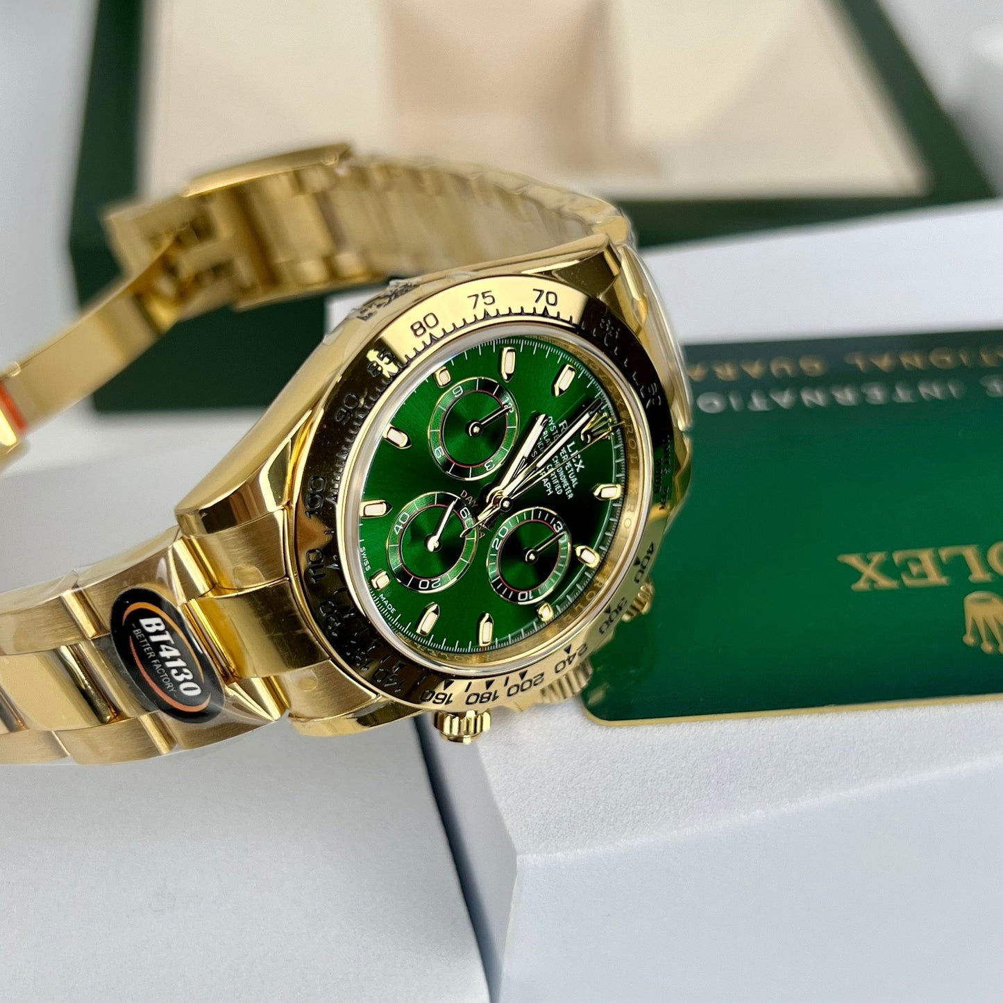 Rolex Yellow Oro Cosmograph Daytona 40 Watch Verde Arabic quadrante 116508 Coated 18k Yellow Oro