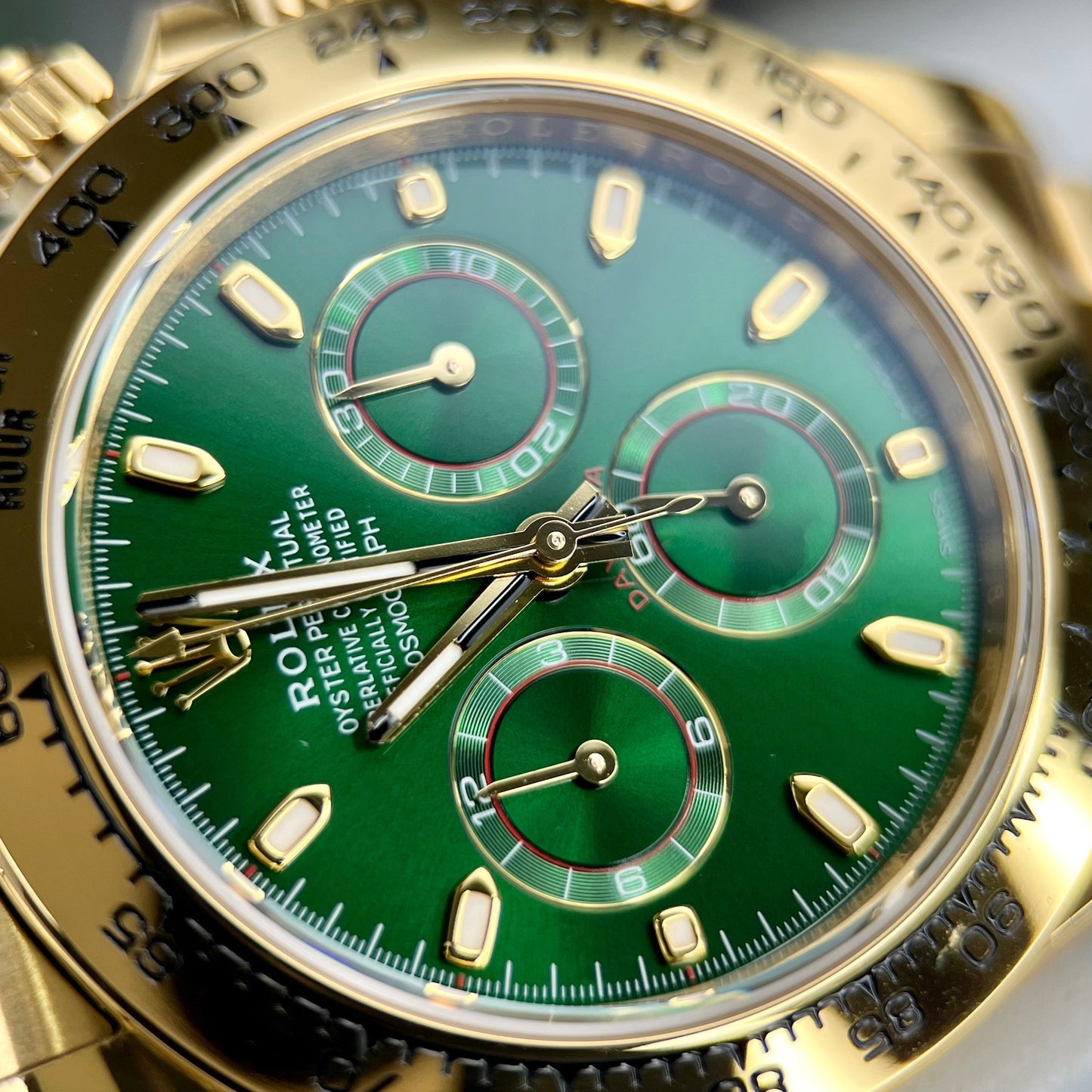 Rolex Yellow Oro Cosmograph Daytona 40 Watch Verde Arabic quadrante 116508 Coated 18k Yellow Oro