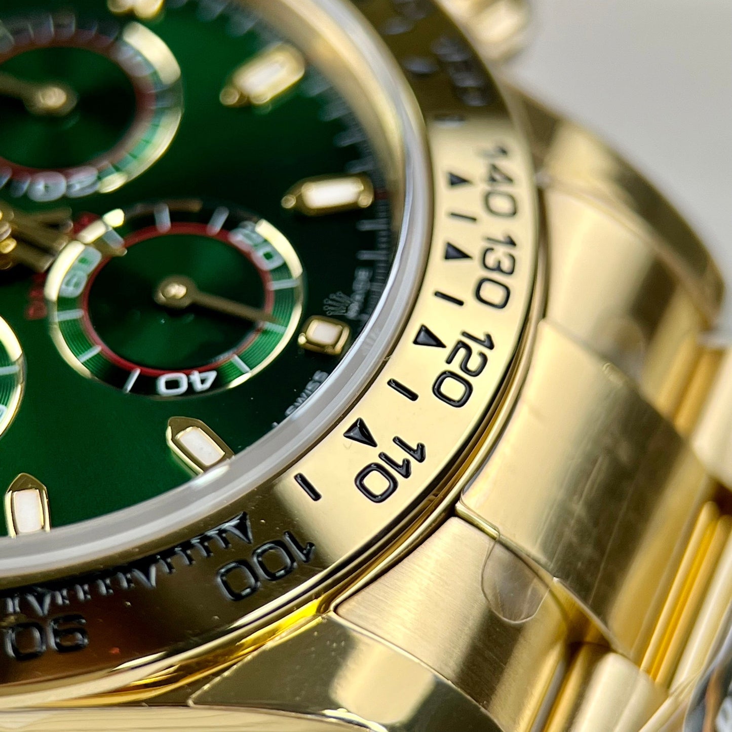 Rolex Yellow Oro Cosmograph Daytona 40 Watch Verde Arabic quadrante 116508 Coated 18k Yellow Oro