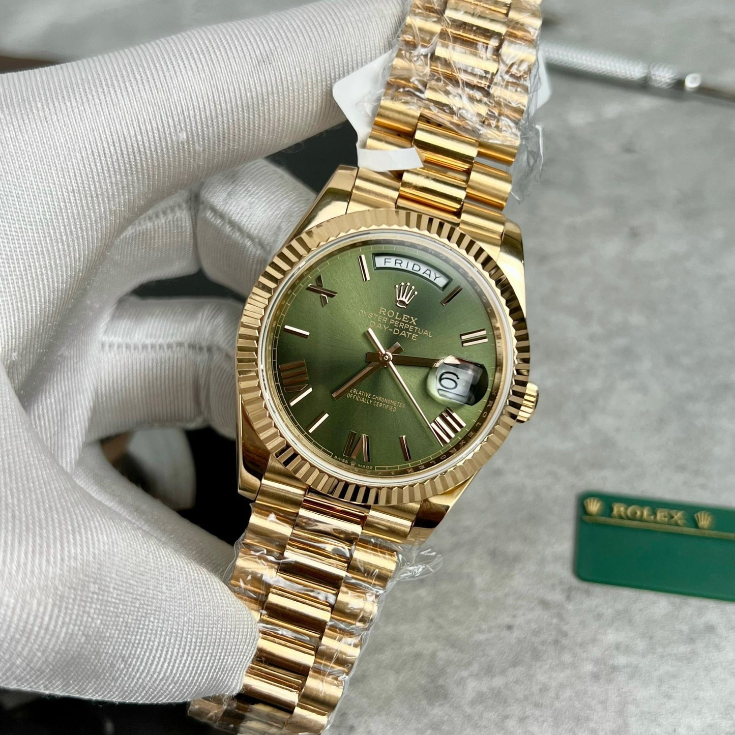 Rolex Day-Date 40 228235 Oro Filled 18k with 167 gram peso quadrante verde