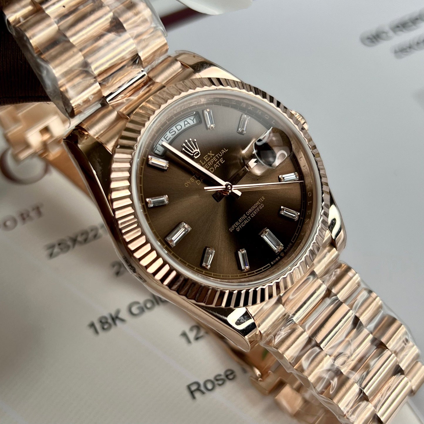 Rolex Day-Date 40mm 228235 chocolate quadrante 18k Rosa Oro filled 150 gram