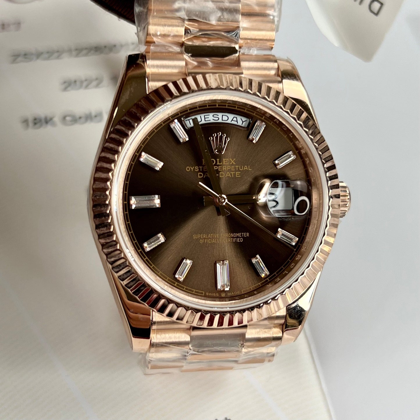 Rolex Day-Date 40mm 228235 chocolate quadrante 18k Rosa Oro filled 150 gram