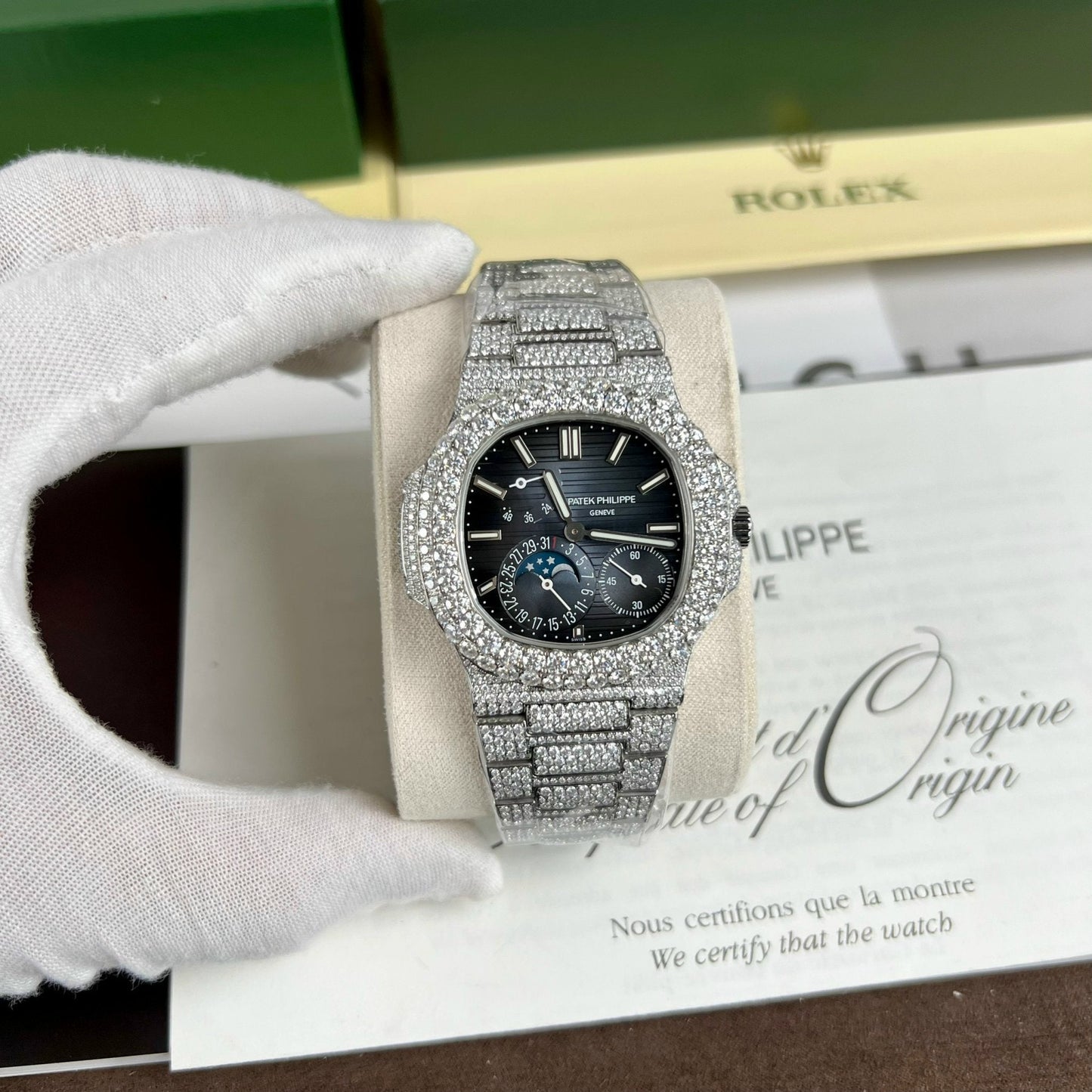 Patek Philippe Nautilus 5712/1A-001  PPF Fabbrica V2 Blue Dial custom full Moissanite