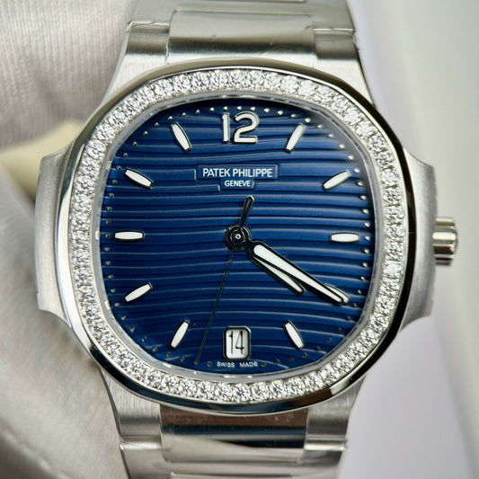 Patek Philippe Nautilus 7118/1A-001 custom Moissanite 3K Fabbrica quadrante blu