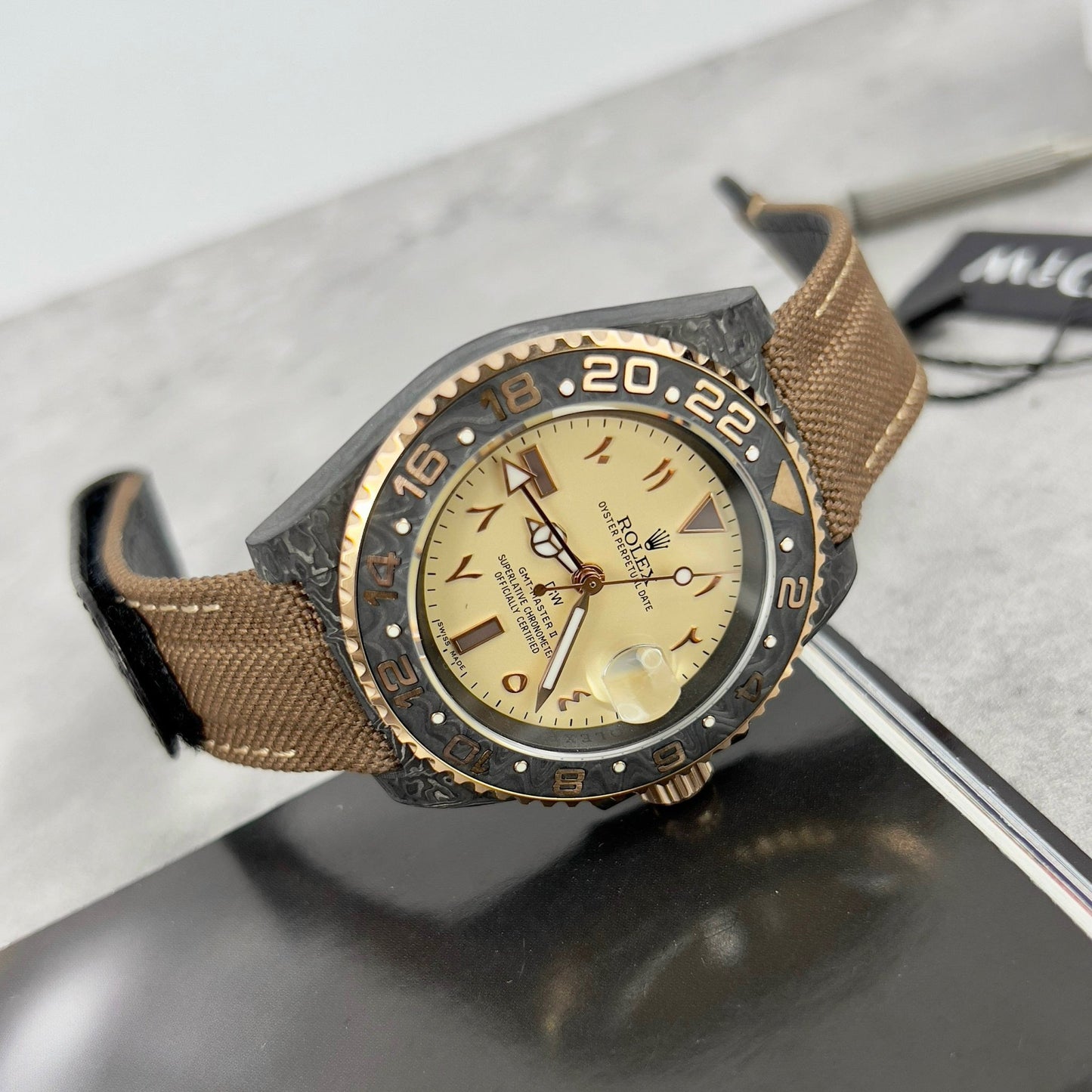 Rolex GMT-MASTER II Diw arabic eagle 1:1 edizione migliore Brown Fabric cinturino