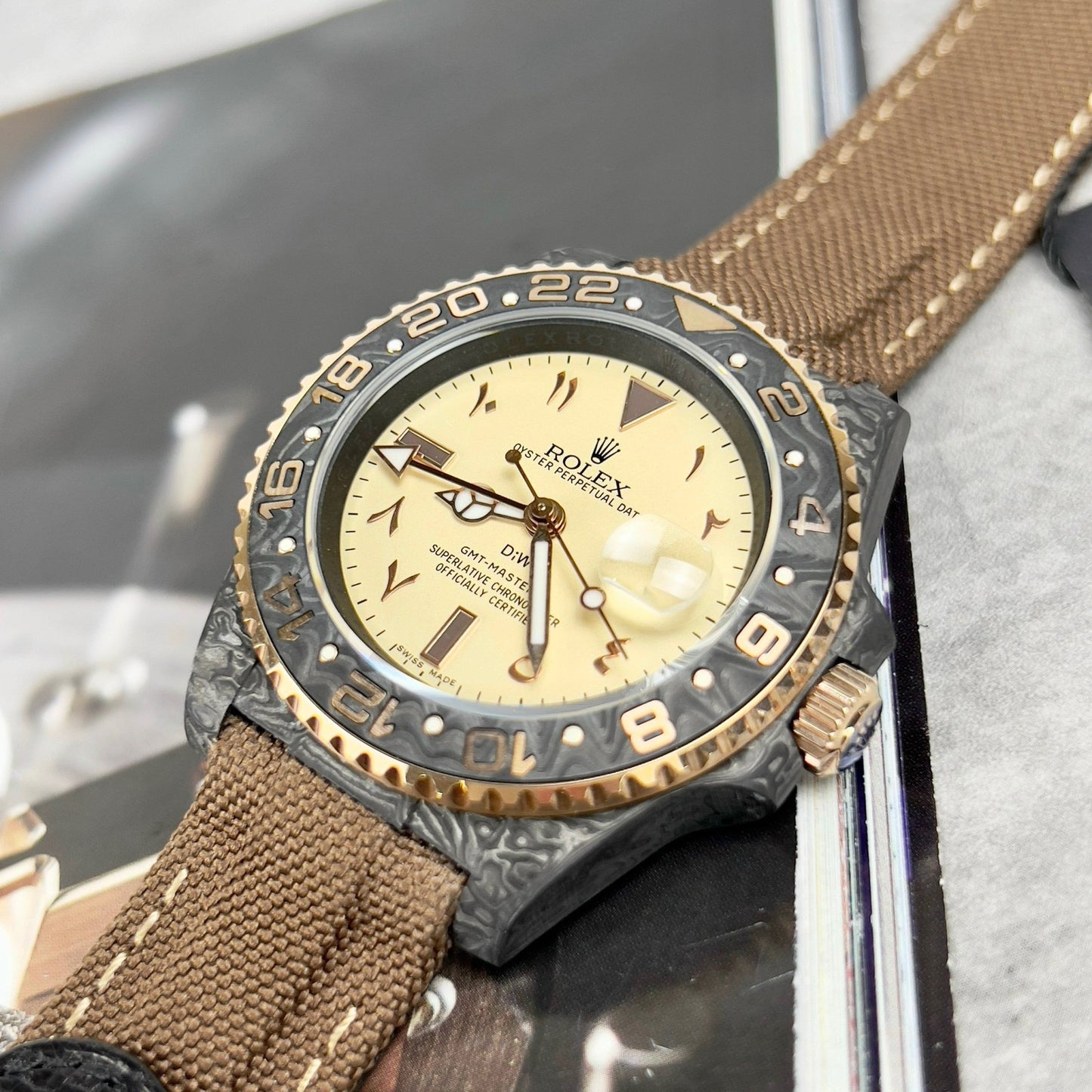 Rolex GMT-MASTER II Diw arabic eagle 1:1 edizione migliore Brown Fabric cinturino
