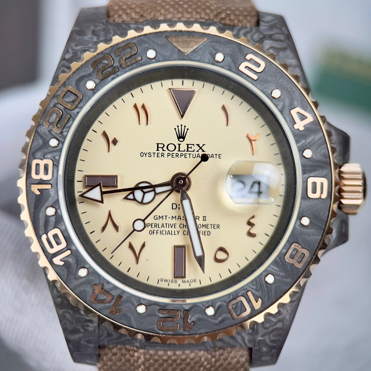 Rolex GMT-MASTER II Diw arabic eagle 1:1 edizione migliore Brown Fabric cinturino