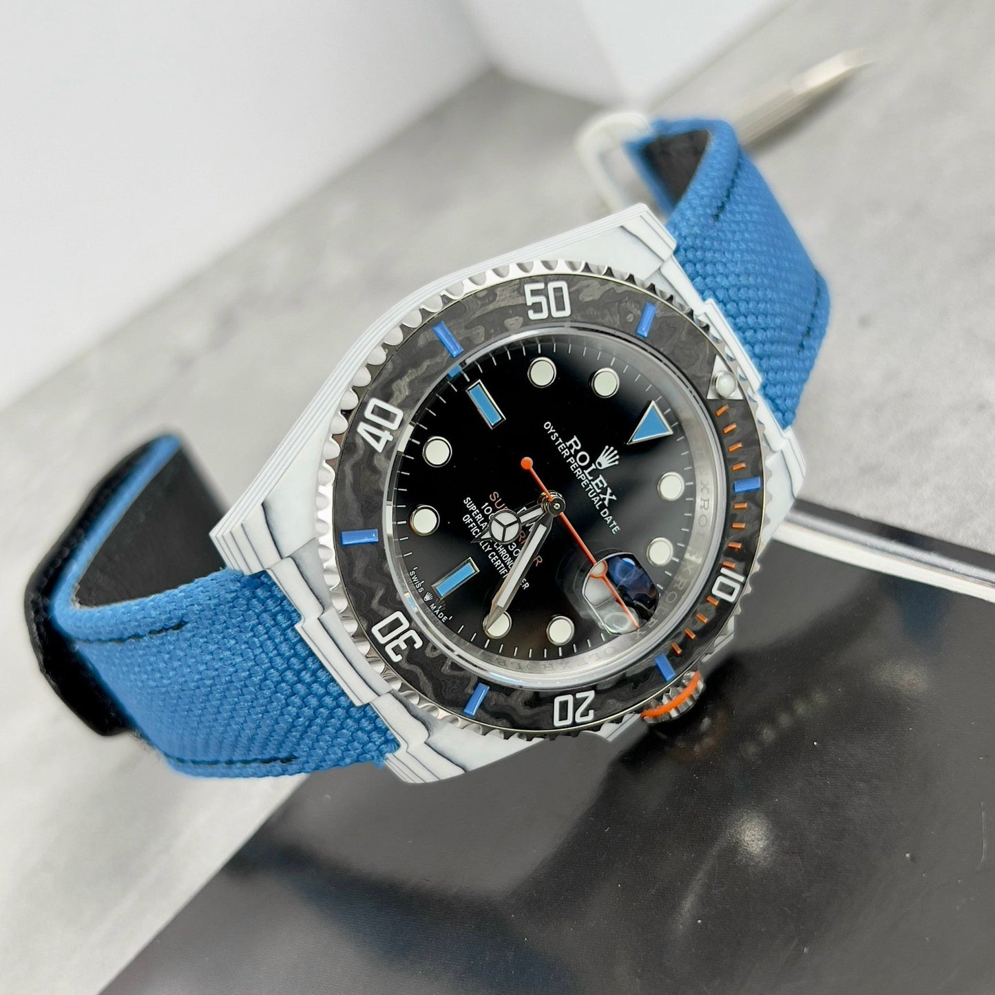 Rolex Submariner custom Diw 1:1 edizione migliore Blu Fabric cinturino quadrante nero