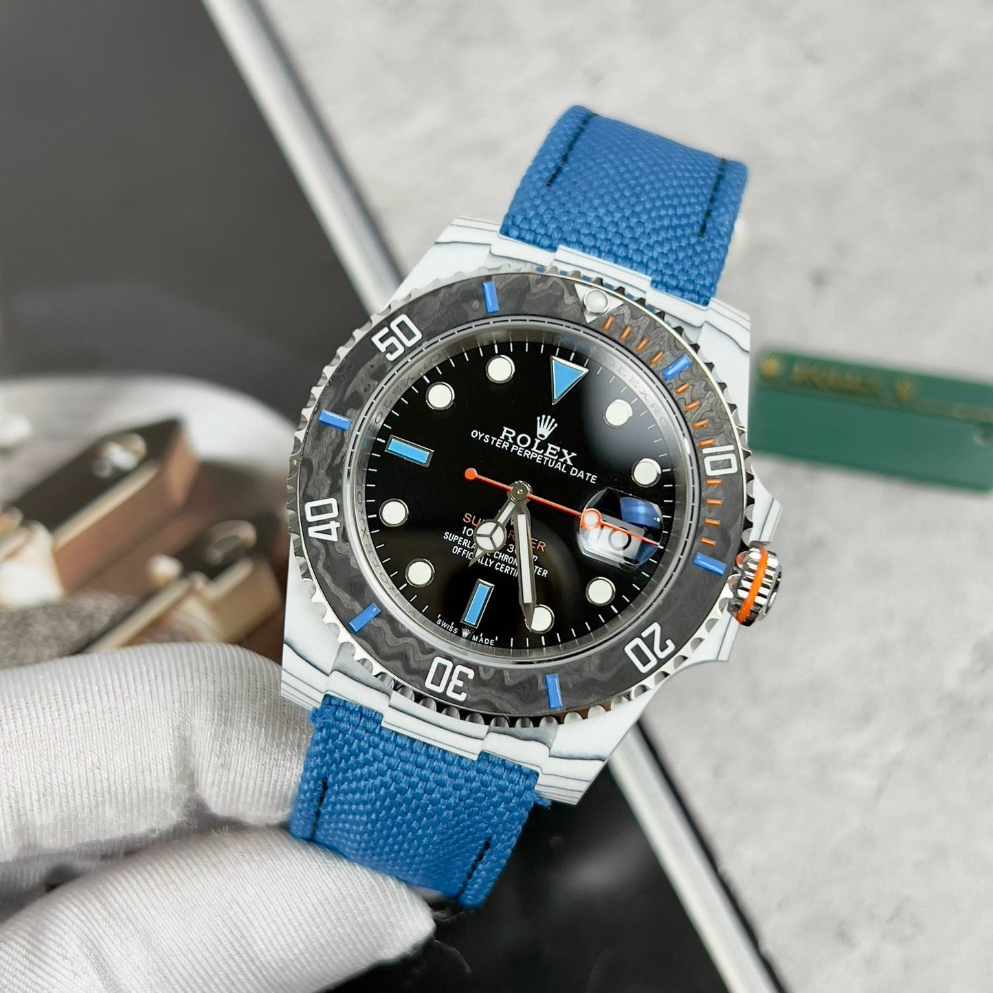 Rolex Submariner custom Diw 1:1 edizione migliore Blu Fabric cinturino quadrante nero