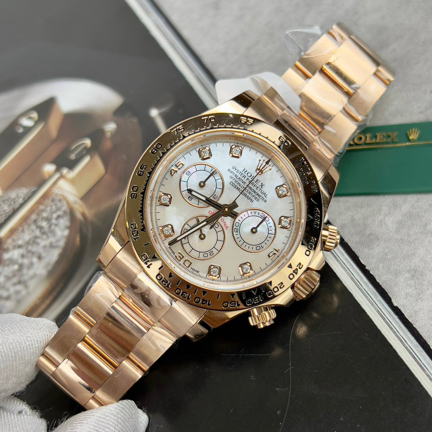 Rolex Daytona Cosmograph with Mother of Pearl quadrante 40mm 116528 custom 18k Oro filled Best 1:1 Edizione
