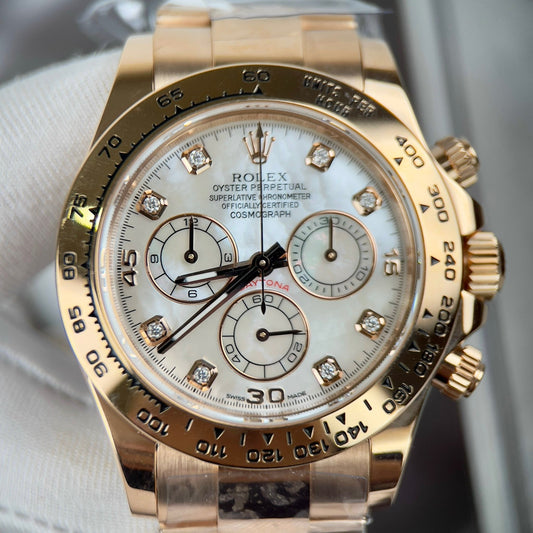 Rolex Daytona Cosmograph with Mother of Pearl quadrante 40mm 116528 custom 18k Oro filled Best 1:1 Edizione