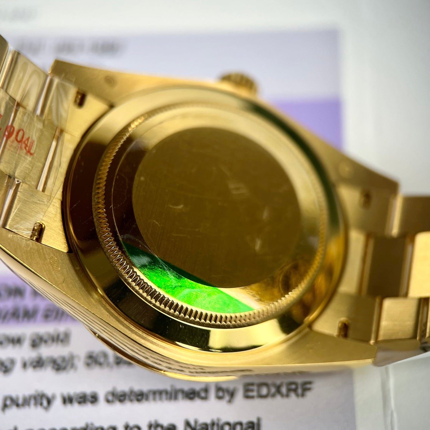 Rolex DayDate 40mm 228238 coated 18k Yellow Oro President quadrante verde 130 gram