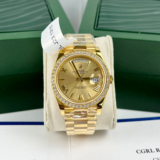 Rolex Day-Date 40mm 228238-0006 coated 18k yellow Oro Best 1:1 Edizione moissanite lunetta