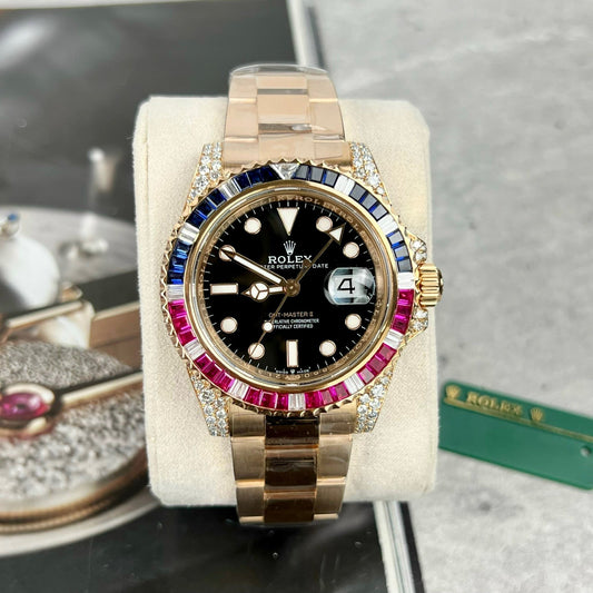 Rolex GMT-Master II 126755 Rainbow lunetta Best 1:1 Edizione with Ruby Stone and 18k wrapped