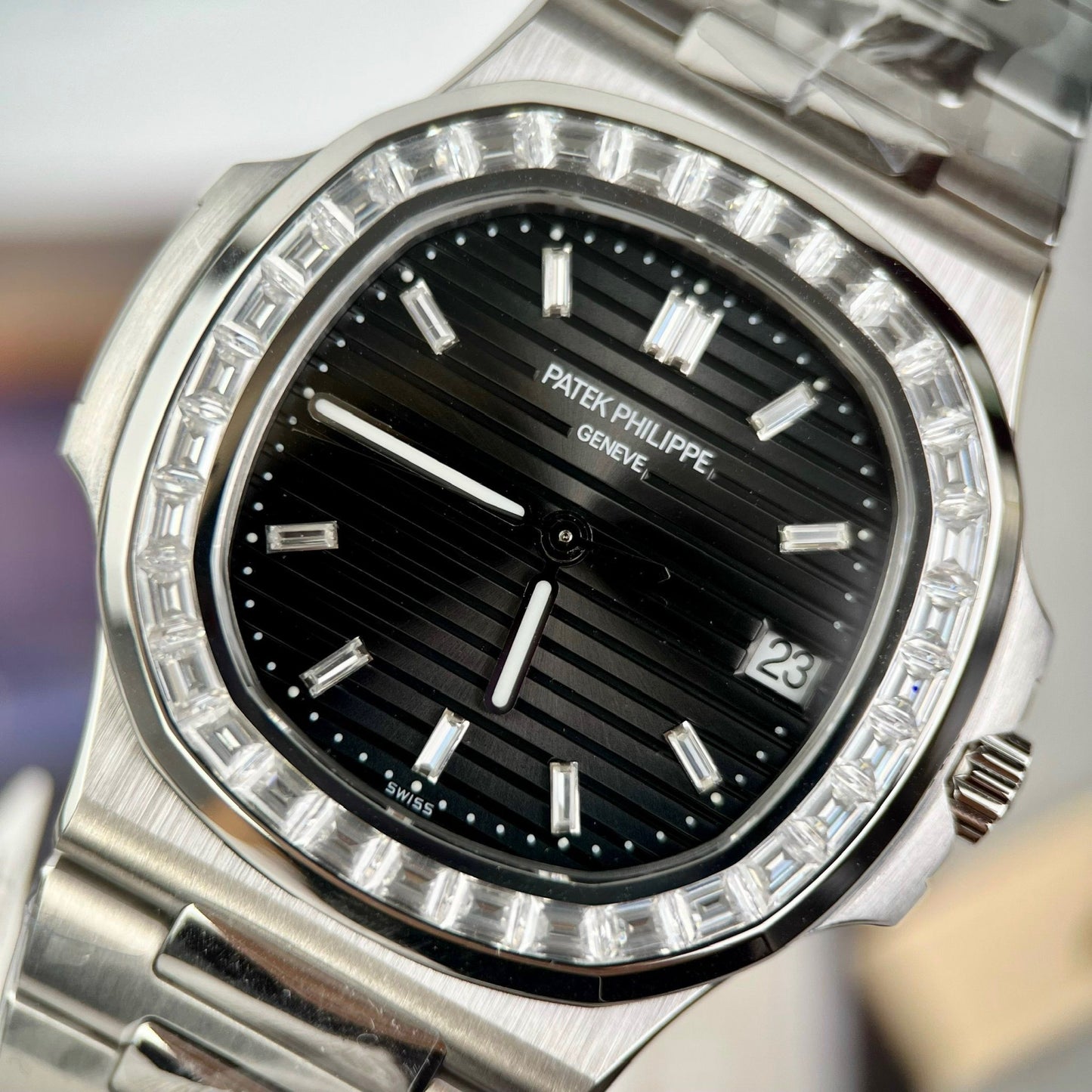 Patek Philippe Nautilus 5711 Best 1:1 Edition PPF Fabbrica Black dial custom Diamonds Moissanite