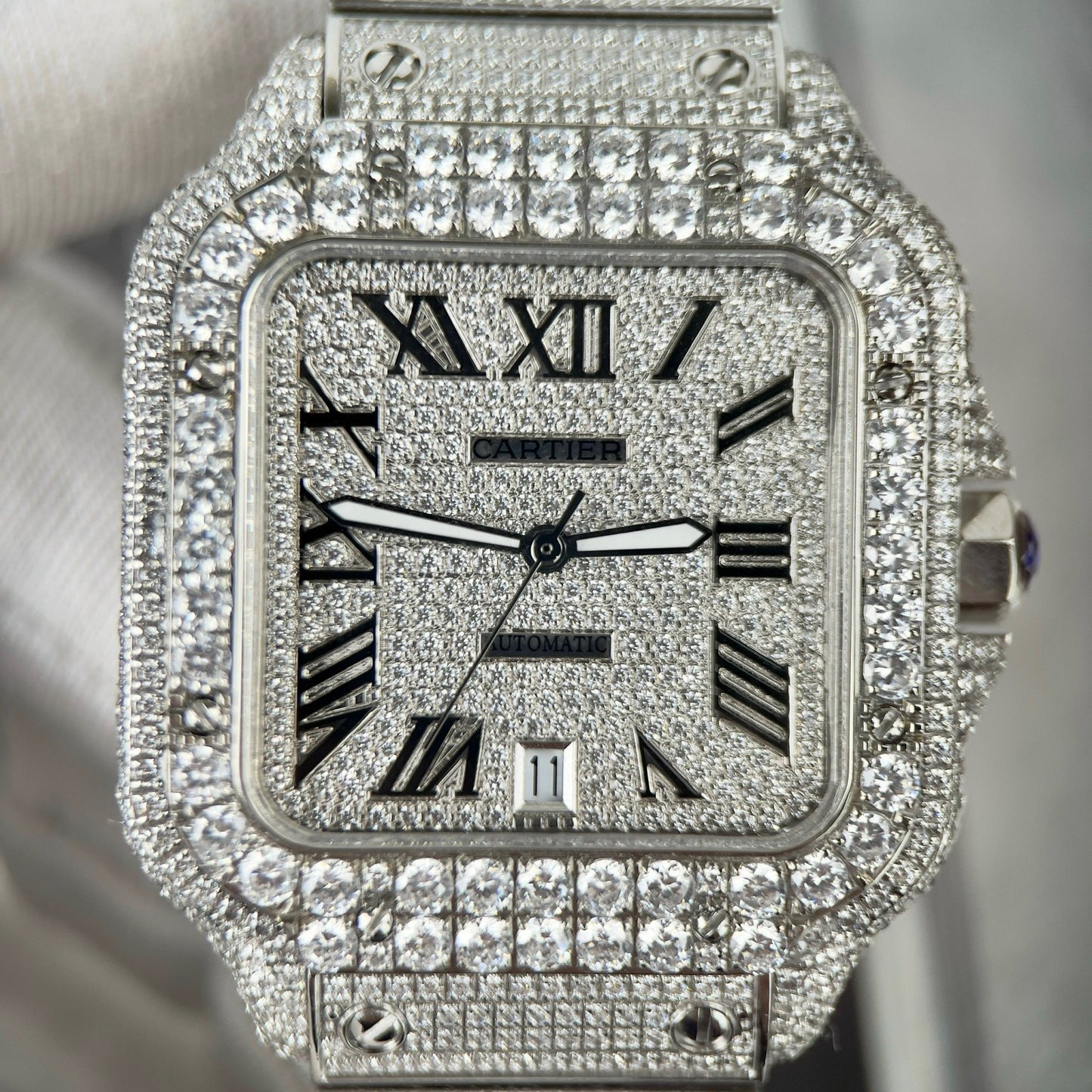 Santos De Cartier 40mm Steel – Custom Pavé Swarovski Stone