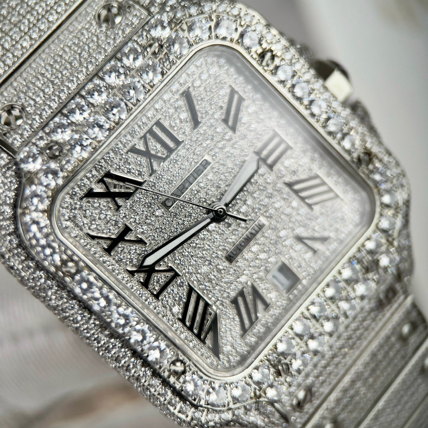 Santos De Cartier 40mm Steel – Custom Pavé Swarovski Stone