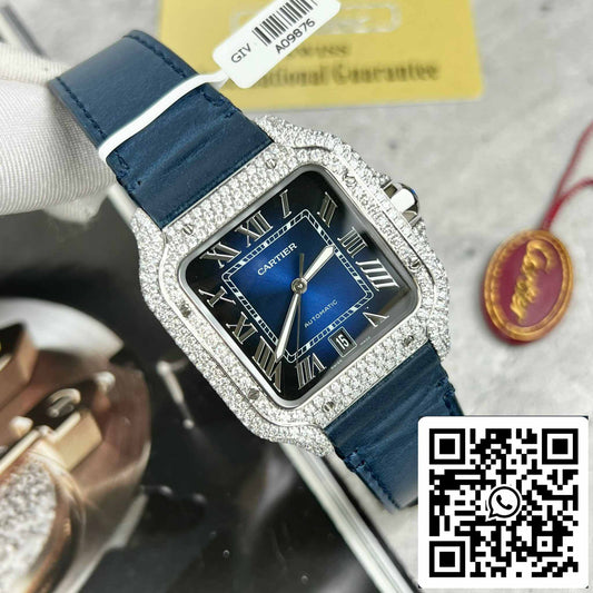 Cartier - Santos De Cartier - Acciaio - Custom Diamond-Set - quadrante azul BV Fabbrica