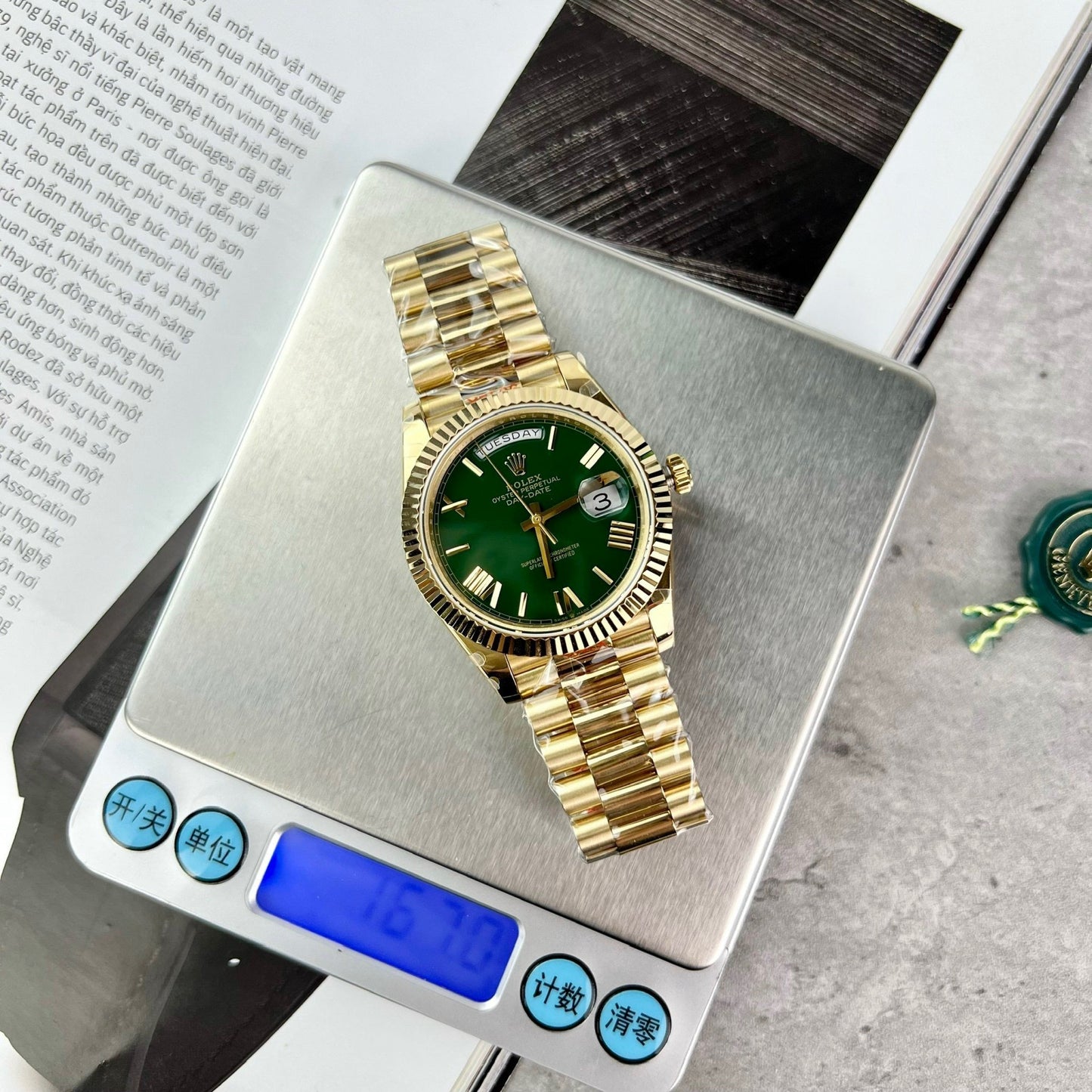 Rolex Day Date M228238-0061 Melhor 1:1 Edizione GM Fabbrica V2 quadrante verde Amarelo Oro
