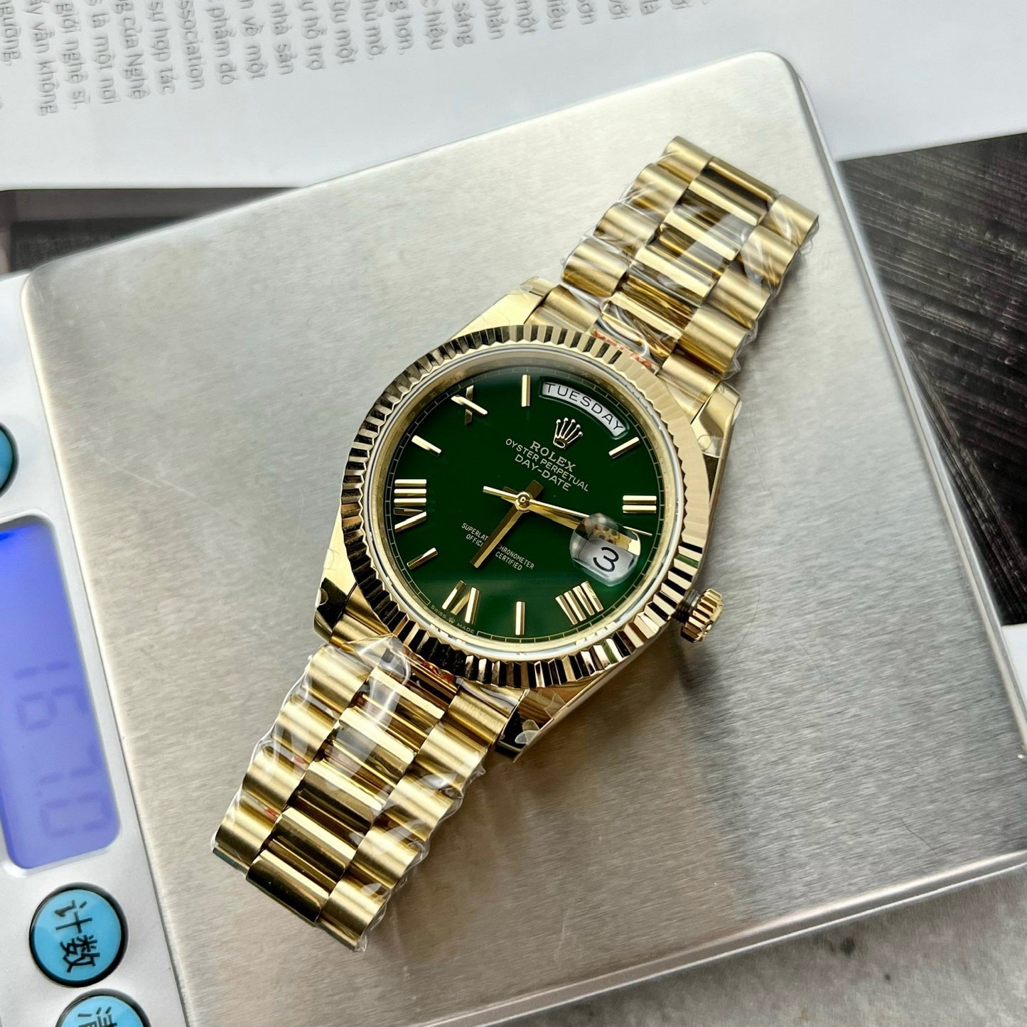 Rolex Day Date M228238-0061 Melhor 1:1 Edizione GM Fabbrica V2 quadrante verde Amarelo Oro