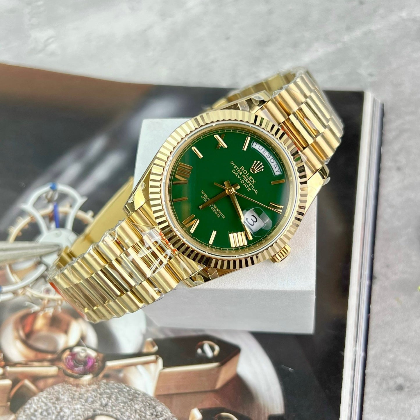 Rolex Day Date M228238-0061 Melhor 1:1 Edizione GM Fabbrica V2 quadrante verde Amarelo Oro