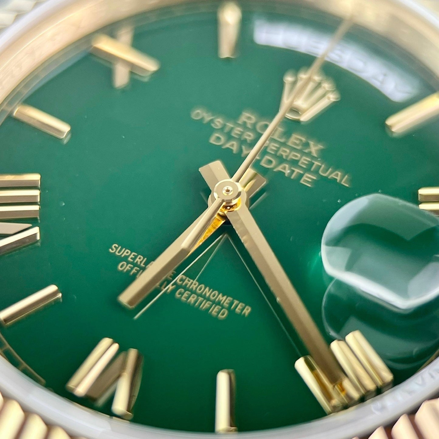 Rolex Day Date M228238-0061 Melhor 1:1 Edizione GM Fabbrica V2 quadrante verde Amarelo Oro