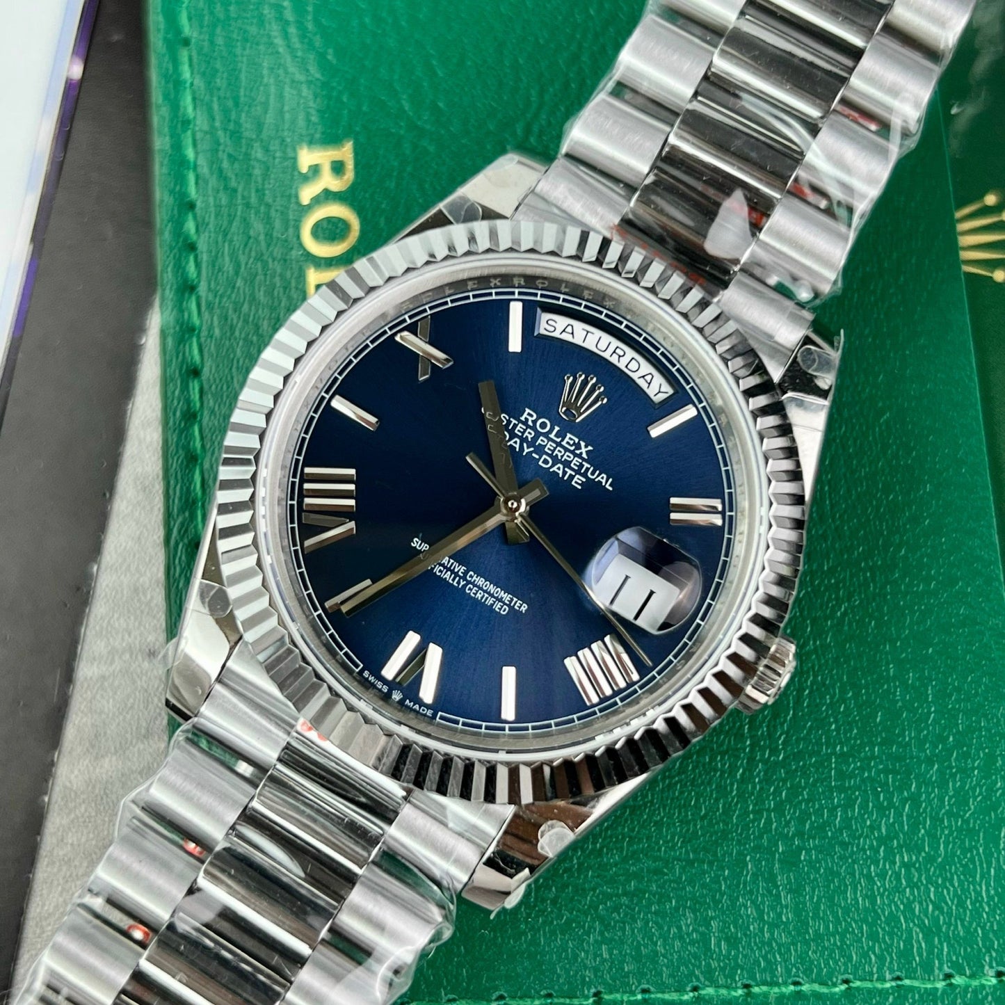 Rolex Day Date M228236-0007 1:1 edizione migliore GM Fabbrica V2 quadrante blu