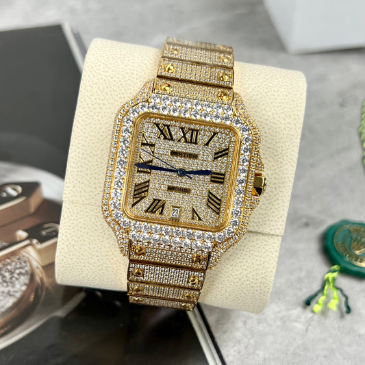 Cartier De Santos Pedra swarovski completa personalizada para homens banhados a ouro amarelo pvd