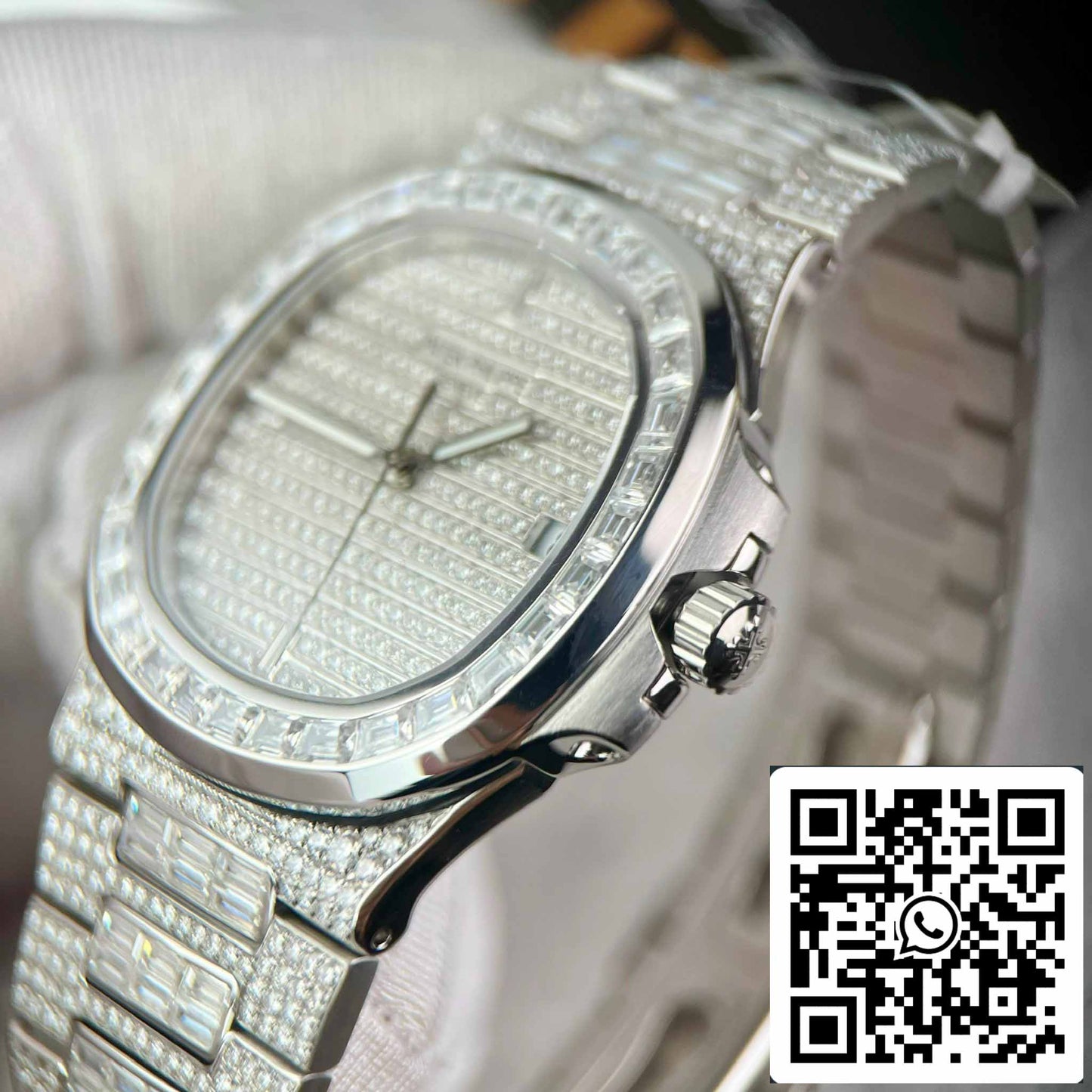 replica Patek Philippe Nautilus Jumbo 5719/1G-001 custom full Moissanite diamonds