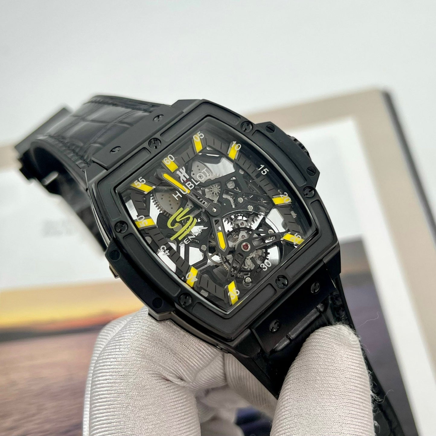 Réplica del Hublot Masterpiece Tourbillon 906.ND.0129.VR.AES12 1:1 Best Edition PVD negro Swiss HUB 9006