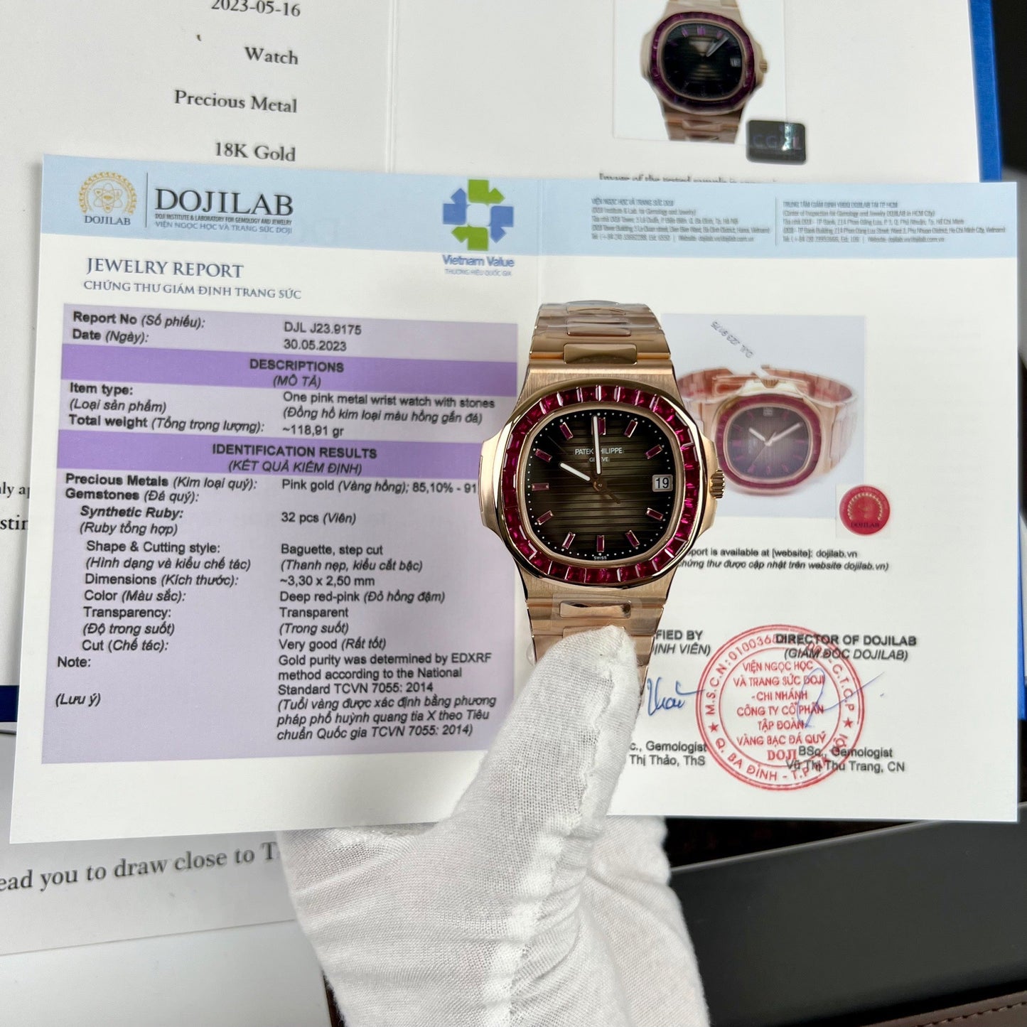 Patek Philippe Nautilus 5711 18k rose gold 1:1 best Edition PPF Fabbrica custom Ruby Stone